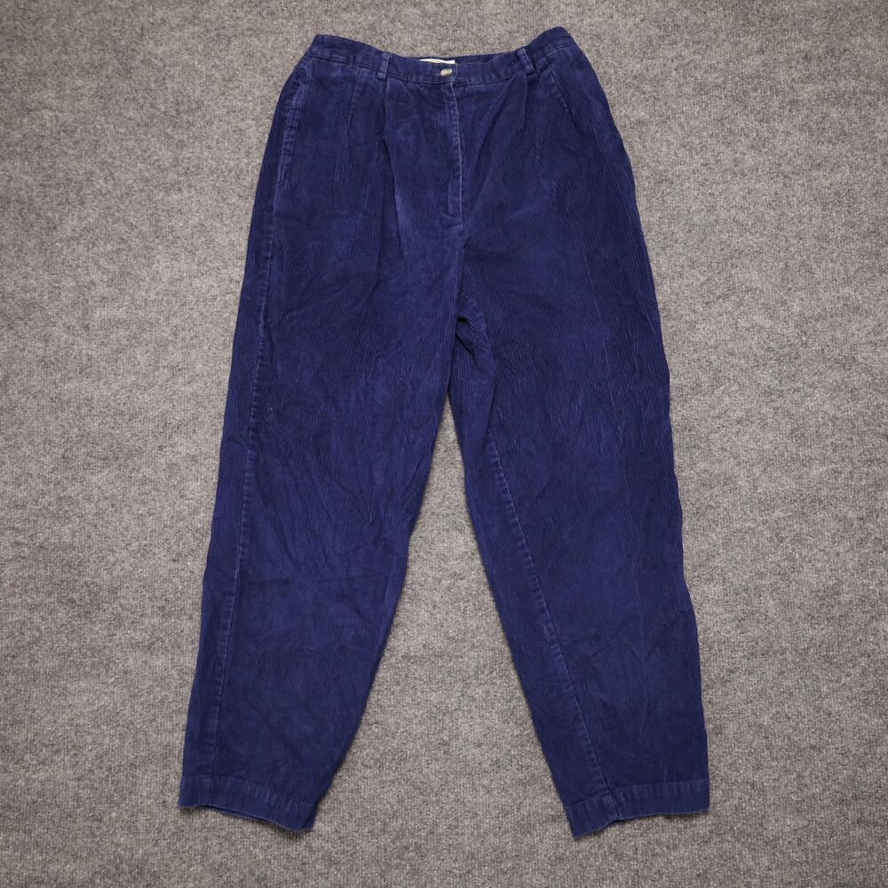 Vintage Talbots Pants Womens Petite 8P Blue Corduroy Pleated Dress Hong Kong